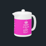 KALK VAN DE BEWARING VAN DE BEWARING EN Jouw tekst Theepot<br><div class="desc">Een gepersonaliseerd levendig, roze accent houdt kalm en draagt op stijlvol gezegde op een aangepast cadeau. De humoristische of grillige poging op uw creatieve woorden op de twee editable lijnen van tekst. Vergeet niet om de KAPITAALletters voor de beste resultaten te gebruiken. Gebruik de link "Vraag deze ontwerper" om contact...</div>