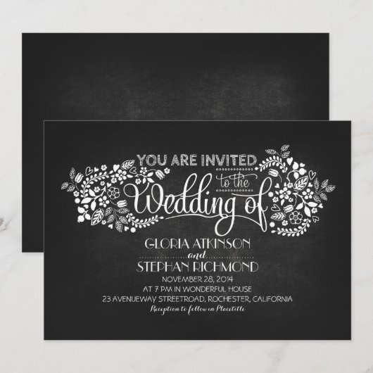 Kalkbord kalligrafie bruiloft uitnodigingen (Voorkant / Achterkant)
