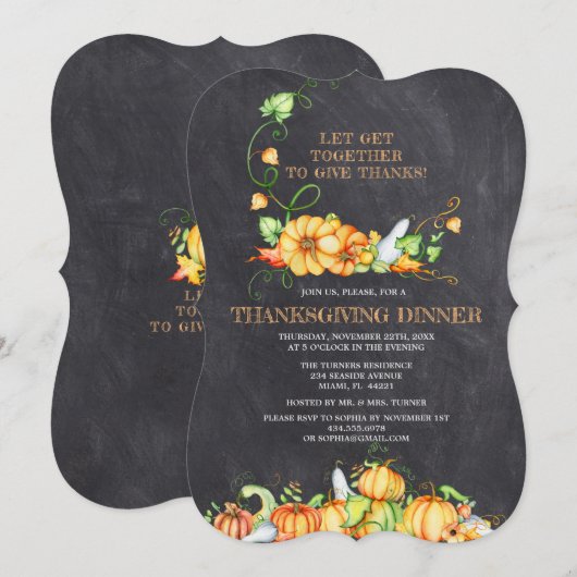 Kalkbord met herfstpompoenen voor Thanksgiving-din Kaart (Voorkant / Achterkant)