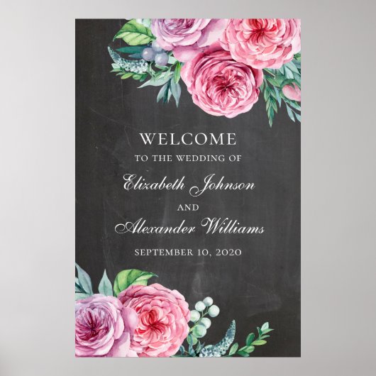 Kalkbordpapier met welkom teken. Boho floral bruil Poster (Voorkant)