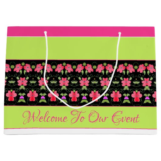 Kalkgroen en helder roze groot cadeauzakje (Voorkant)