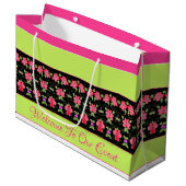 Kalkgroen en helder roze groot cadeauzakje (Voorkant Gekanteld)