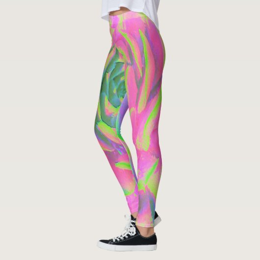 Kalkgroen en roze Succulent Sedum Rosette Leggings (Links)