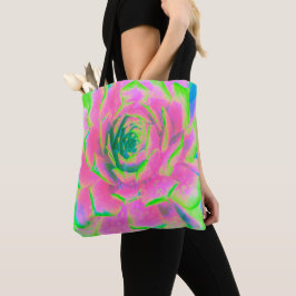 Kalkgroen en roze Succulent Sedum Rosette Tote Bag