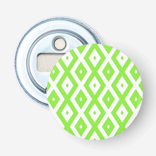 Kalkgroen en wit diamantpatroon button flesopener (Voorkant)