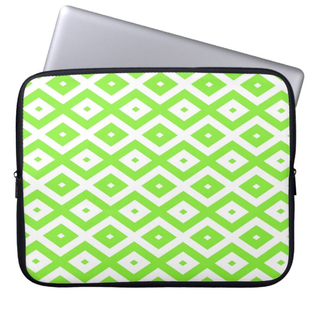 Kalkgroen en wit diamantpatroon laptop sleeve (Voorkant)