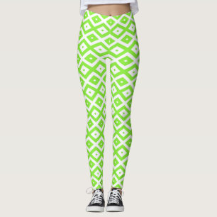 Kalkgroen en wit diamantpatroon leggings
