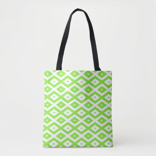 Kalkgroen en wit diamantpatroon tote bag (Voorkant)