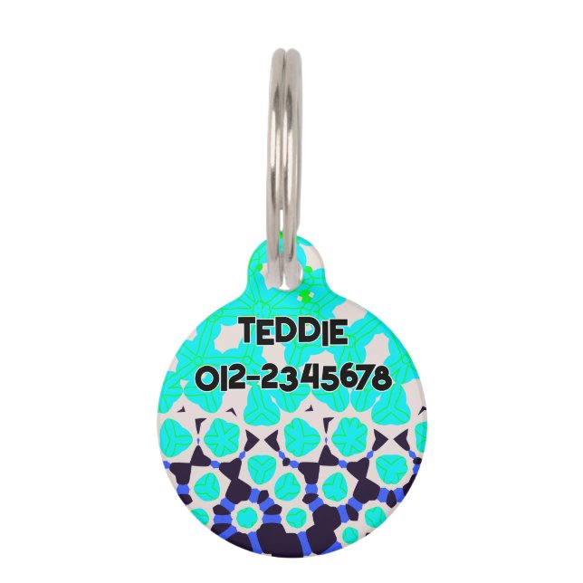 Kalkgroen turquoise abstract patroon huisdierpenning (Voorkant)