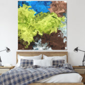 Kalkgroene, blauwe en bruine oliën canvas afdruk (Insitu (Slaapkamer))