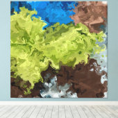 Kalkgroene, blauwe en bruine oliën canvas afdruk (Insitu (Houten vloer))