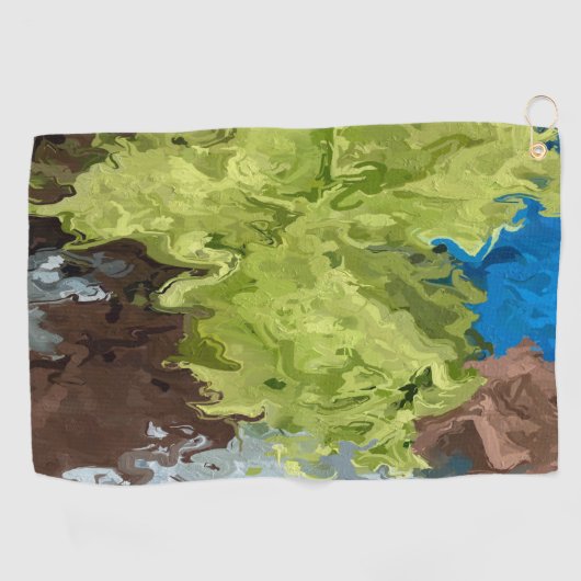 Kalkgroene, blauwe en bruine oliën golfhanddoek (Horizontaal)