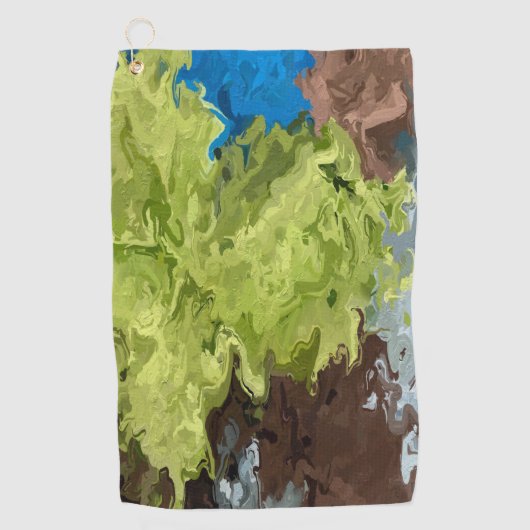 Kalkgroene, blauwe en bruine oliën golfhanddoek (Voorkant)