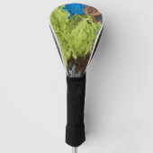 Kalkgroene, blauwe en bruine oliën golfheadcover (Voorkant)