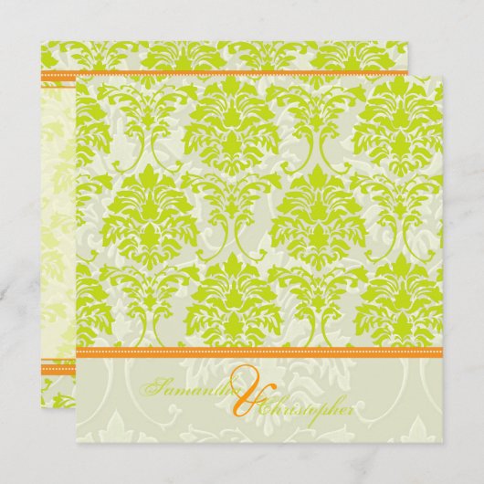 Kalkgroene damp op Ivory Damask/oranje accent Kaart (Voorkant / Achterkant)