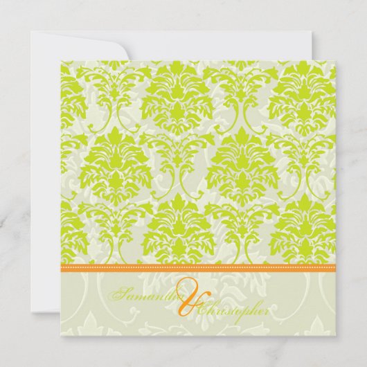 Kalkgroene damp op Ivory Damask/oranje accent Kaart (Voorkant)