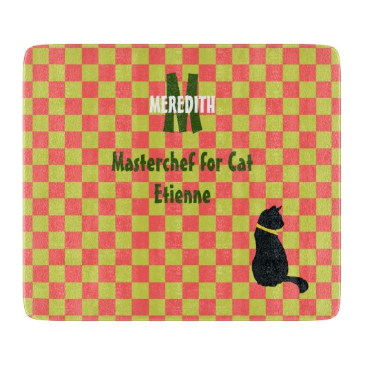 Kalkgroene en koraalroze gekleurde cheques snijplank (Voorkant)