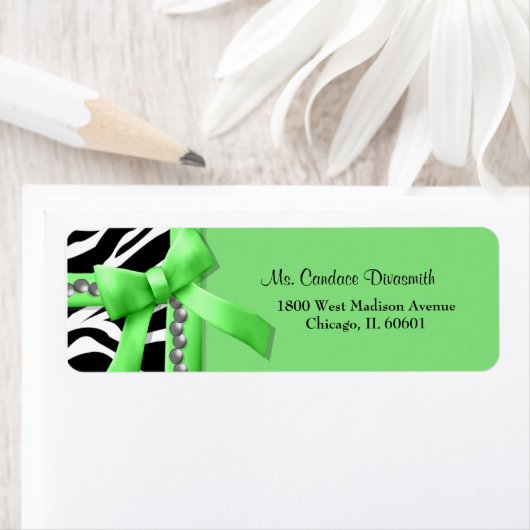 Kalkgroene en witte Zebra streep met zilveren Pare Etiket (Insitu)