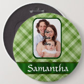 Kalkgroene gingham ronde button 6,0 cm (Voorkant /achterkant)