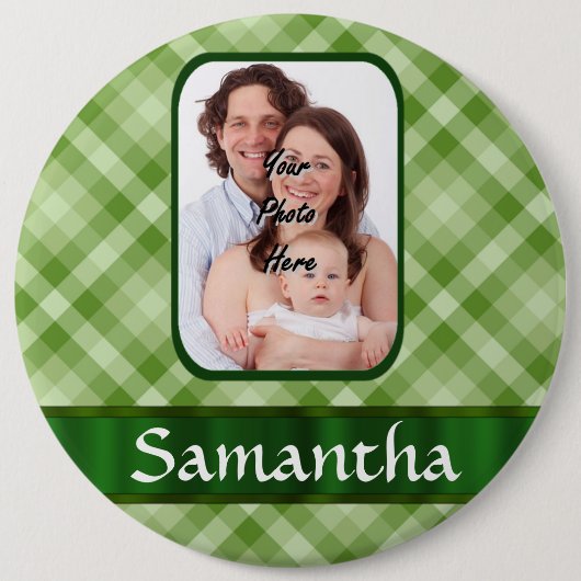 Kalkgroene gingham ronde button 6,0 cm (Voorkant)