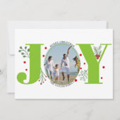 Kalkgroene Joy met kerstfoto met bessen Feestdagenkaart (Voorkant)