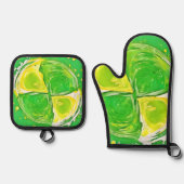 kalkgroene spiraal ovenwant & pannenlap set (Voorkant)