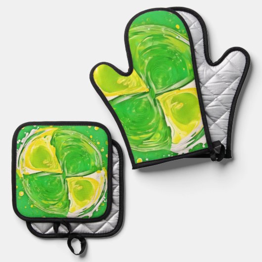 kalkgroene spiraal ovenwant & pannenlap set (Voorkant / Achterkant)