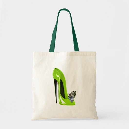 Kalkgroene stiletto-schoen en vlinder tote bag (Voorkant)