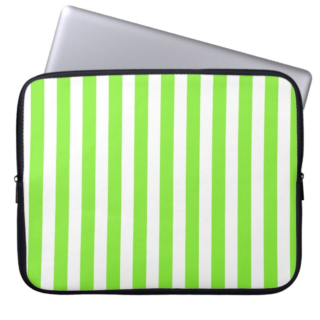 Kalkgroene strepen en witte snoepjes laptop sleeve (Voorkant)