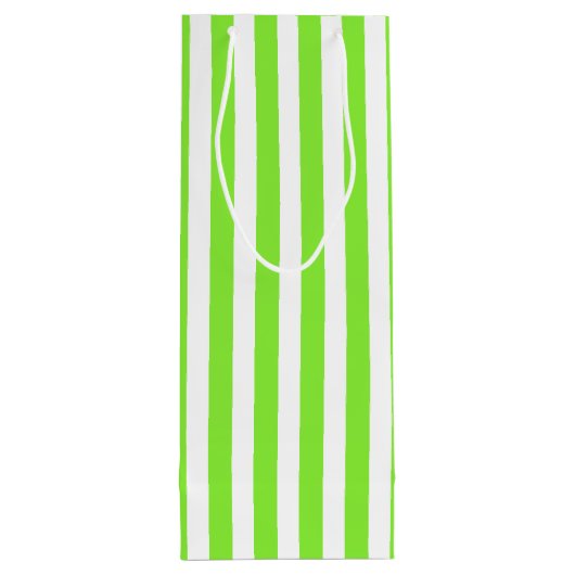 Kalkgroene strepen en witte snoepjes wijn cadeautas (Achterkant)