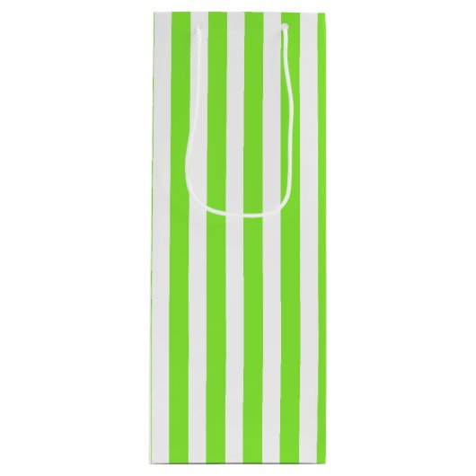 Kalkgroene strepen en witte snoepjes wijn cadeautas (Voorkant)