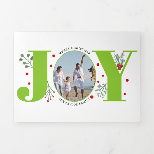 Kalkgroene vreugde en kerstfeestfoto's met bessen drieluik wenskaart (Cover)