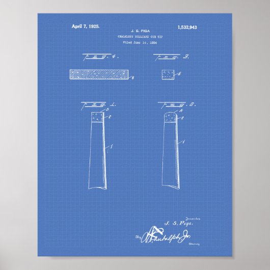 Kalkless Billiard Cue Tip 1925 - Blauwdruk Poster (Voorkant)