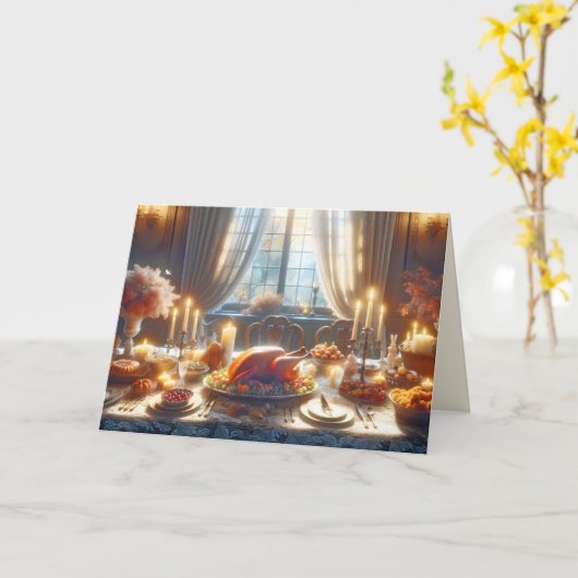 Kalkoen als centerpiece voor Thanksgiving Kaart (Gele Bloem)