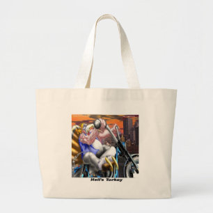 Kalkoen Biker Grappig Grote Tote Bag