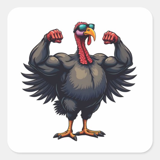 Kalkoen Bodybuilding Thanksgiving Day Sportschool  Vierkante Sticker (Voorkant)