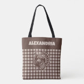 Kalkoen Bruin & Tan Plaid Naam Tote Bag (Achterkant)