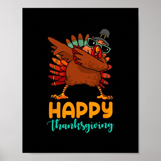 Kalkoen Dabbing Fijne Thanksgiving Day Pilgrim Jon Poster (Voorkant)