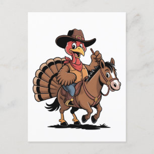 Kalkoen die op een paard rijdt Cowboy Kalkoen than Aankondigingskaart
