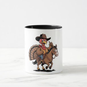 Kalkoen die op een paard rijdt Cowboy Kalkoen than Mok