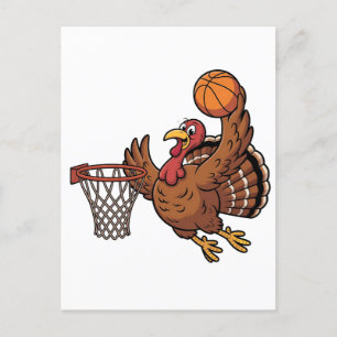 Kalkoen dompelend basketbal sport Thanksgiving lie Feestdagenkaart