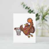 Kalkoen dompelend basketbal sport Thanksgiving lie Feestdagenkaart (Staand voorkant)