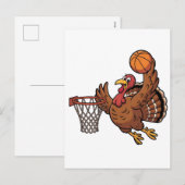 Kalkoen dompelend basketbal sport Thanksgiving lie Feestdagenkaart (Voorkant / Achterkant)
