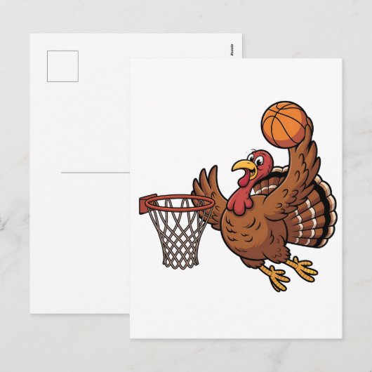Kalkoen dompelend basketbal sport Thanksgiving lie Feestdagenkaart (Voorkant / Achterkant)