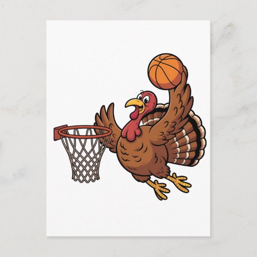 Kalkoen dompelend basketbal sport Thanksgiving lie Feestdagenkaart (Voorkant)
