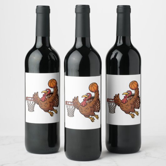 Kalkoen dompelend basketbal sport Thanksgiving lie Wijn Etiket (Flessen)