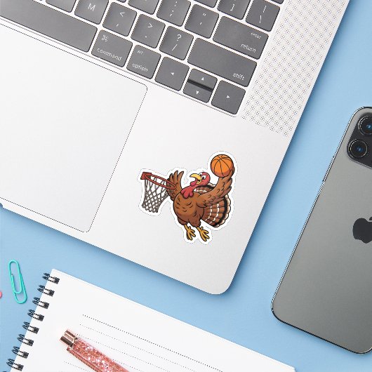 Kalkoen dompelende basketbalsport Thanksgiving lie Sticker (Laptop met iPhone)