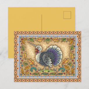 KALKOEN EENHOORN THANKSGIVING, WHIMSIENE FANTASIE, FEESTDAGENKAART