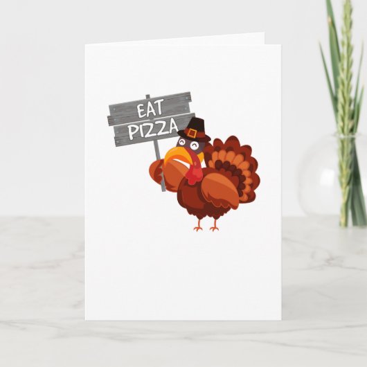 Kalkoen Eet Pizza Funny Thanksgiving Day Kaart (Voorkant)