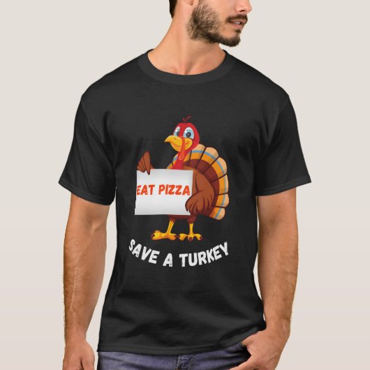 Kalkoen Eet Pizza Thanksgiving T-shirt (Voorkant)